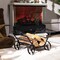 Black Decorative Fireplace Log Holder Steel Firewood Storage Rack with Wheels